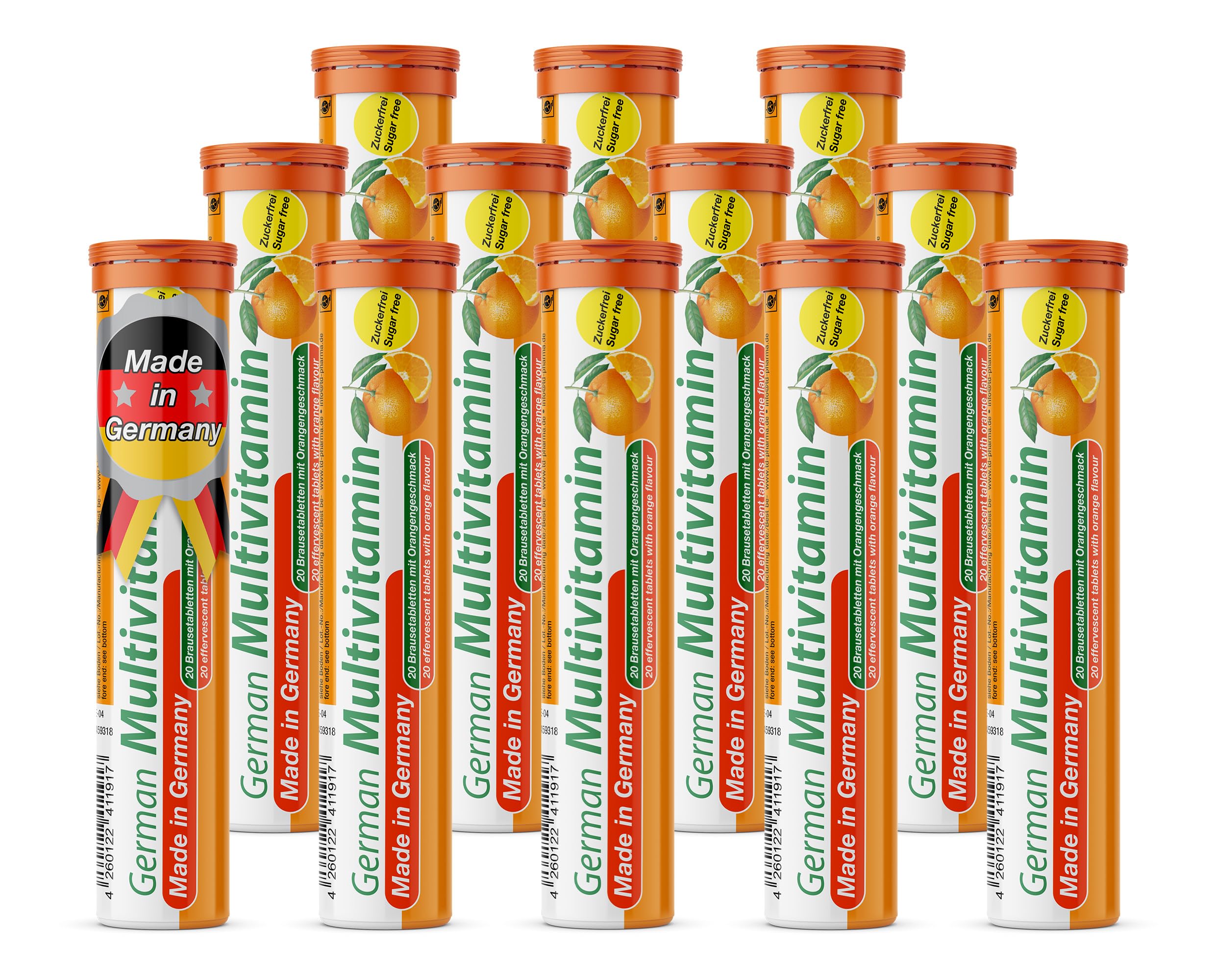 T&DGerman Multvitamin 10 Vitamins - 240 Vegan Drink Effervescent Tablets - Orange Flavor - Made in Germany