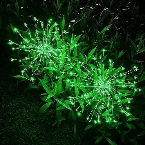 Vista 38 de JJGoo Luces solares de fuegos artificiales, paquete de 2 120 LED, 2 modos de iluminación, luces solares de jardín al aire libre, impermeables