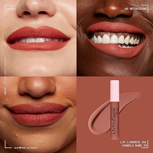 Vista 76 de NYX Professional Makeup, Lingerie XXL - Lápiz labial líquido mate, color Unlaced (rosa polvoriento con tono fresco)