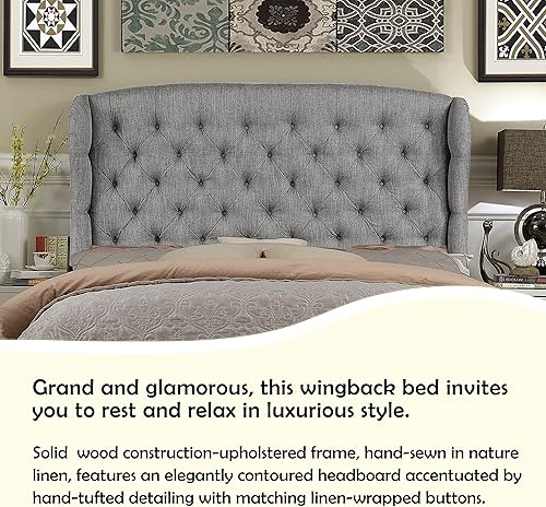 Miniatura 5 de Rosevera Benicia - Base de cama de plataforma con cabecera ajustable de diseño distintivo, tapizado de tela con botones para dormitorio, soporte de