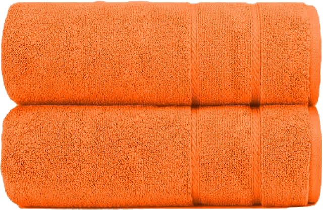 Hieftan - Bath Sheet Set - Pack Of 2 Premium Egyptian Cotton 600 GSM - Highly Absorbent, Rapid Dry, 100% Soft Large Bathroom Sheets (Orange)