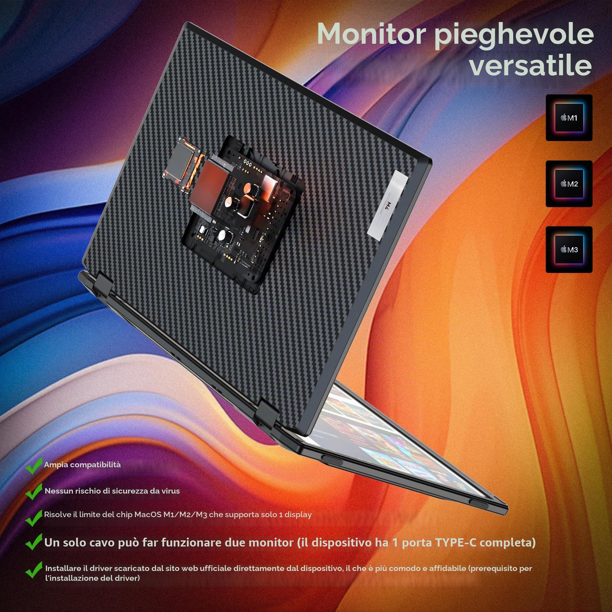 SMISEACOW Monitor portatile per laptop, 15,6 pollici IPS 1080P FHD, monitor portatile pieghevole a tre schermi, VESA, rotazione a 360°, compatibile con Windows/Mac/DeX/Chrome e PC desktop/Mini PC