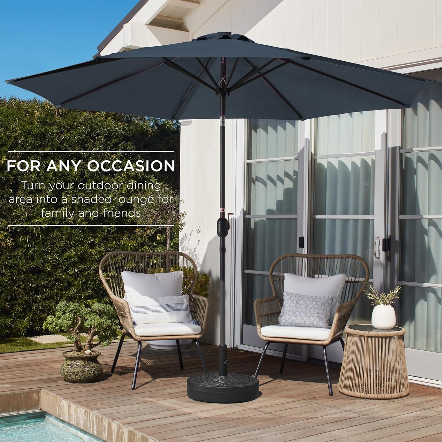 Best Choice Products 10ft Outdoor Patio Umbrella, Outdoor Table Umbrella, Yard Umbrella, Market Umbrella with 8 Sturdy Ribs, Push Button, Tilt and Crank - Slate Blue