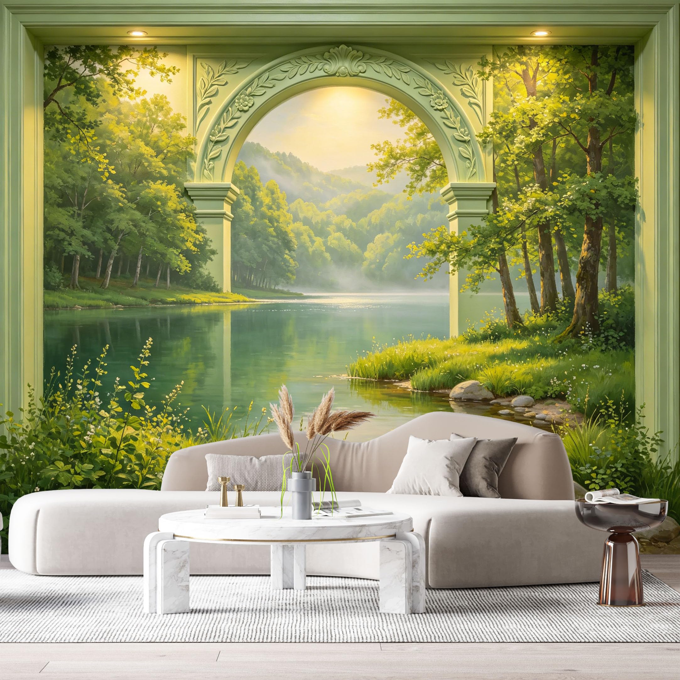 Custom Size Wall Murals Archway Forest Lake Landscape 3D Trompe L'Oeil SelfAdhesiveWall Fabric Removable Wallpaper Wall Decor for Living Room Bedroom Bathroom