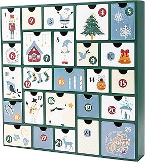 SUNGIFT Wooden Advent Calendar - Green Wood Reusable Advent Calendars with 25 Drawers, Christmas Empty Refillable Advent Calendar to Fill 2025