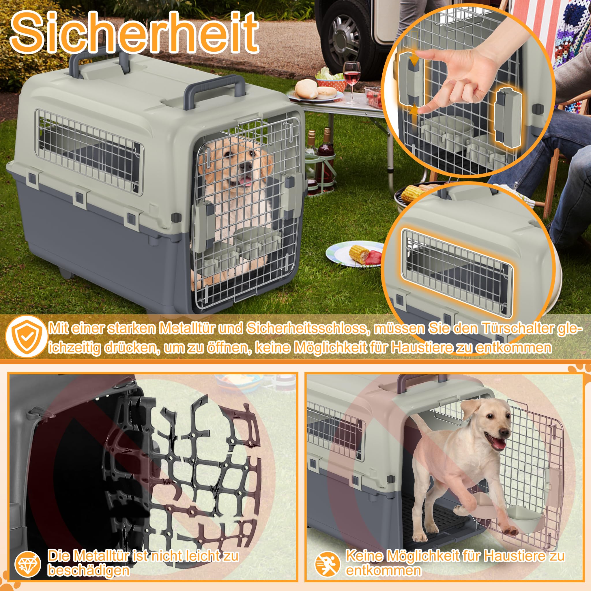 Trasportino per cani e gatti, 67 x 51 x 58,5 cm, con chiusura di sicurezza e ruote, trasportino per auto, aereo e viaggio, fino a 12,5 kg