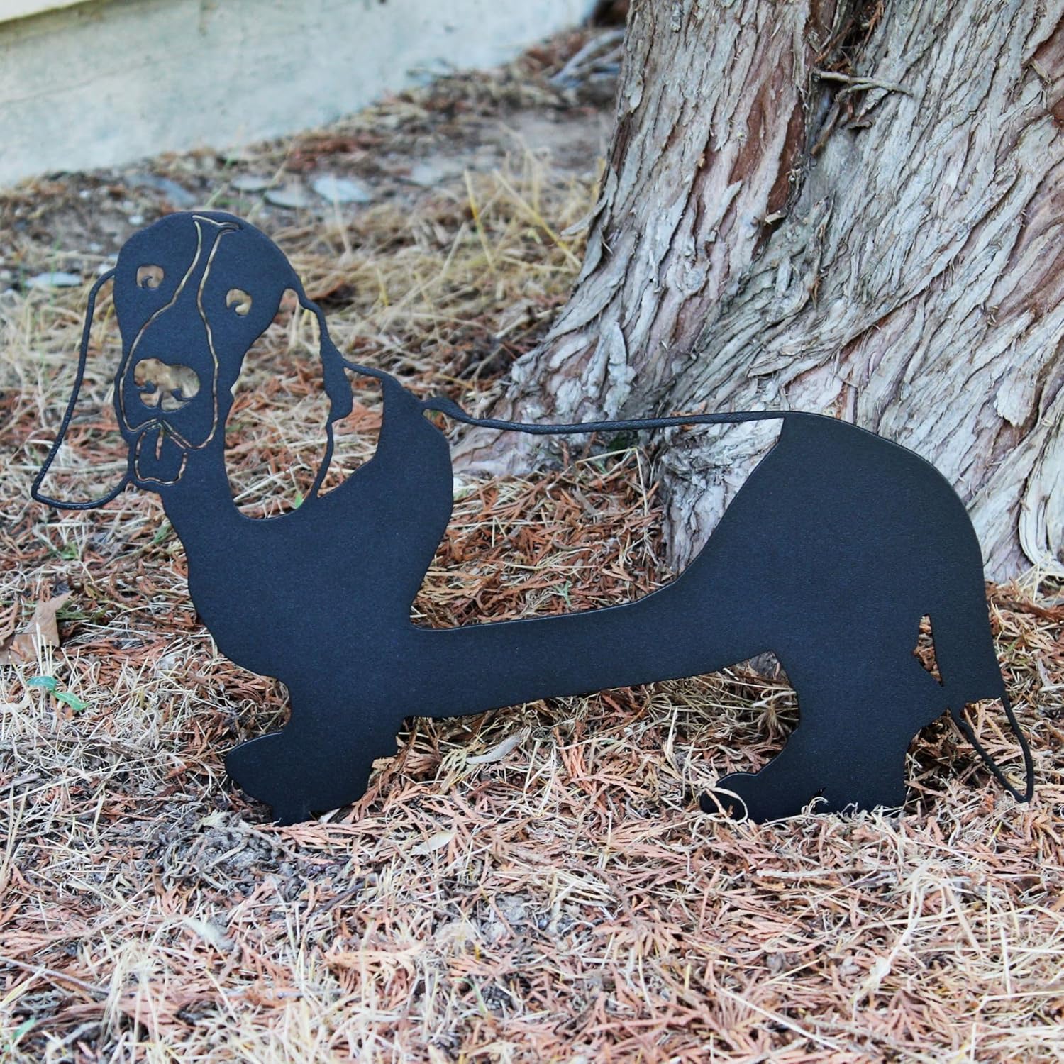 Black Powder Coated Metal Basset Hound Dog Silhouette Yard Stake (Large)