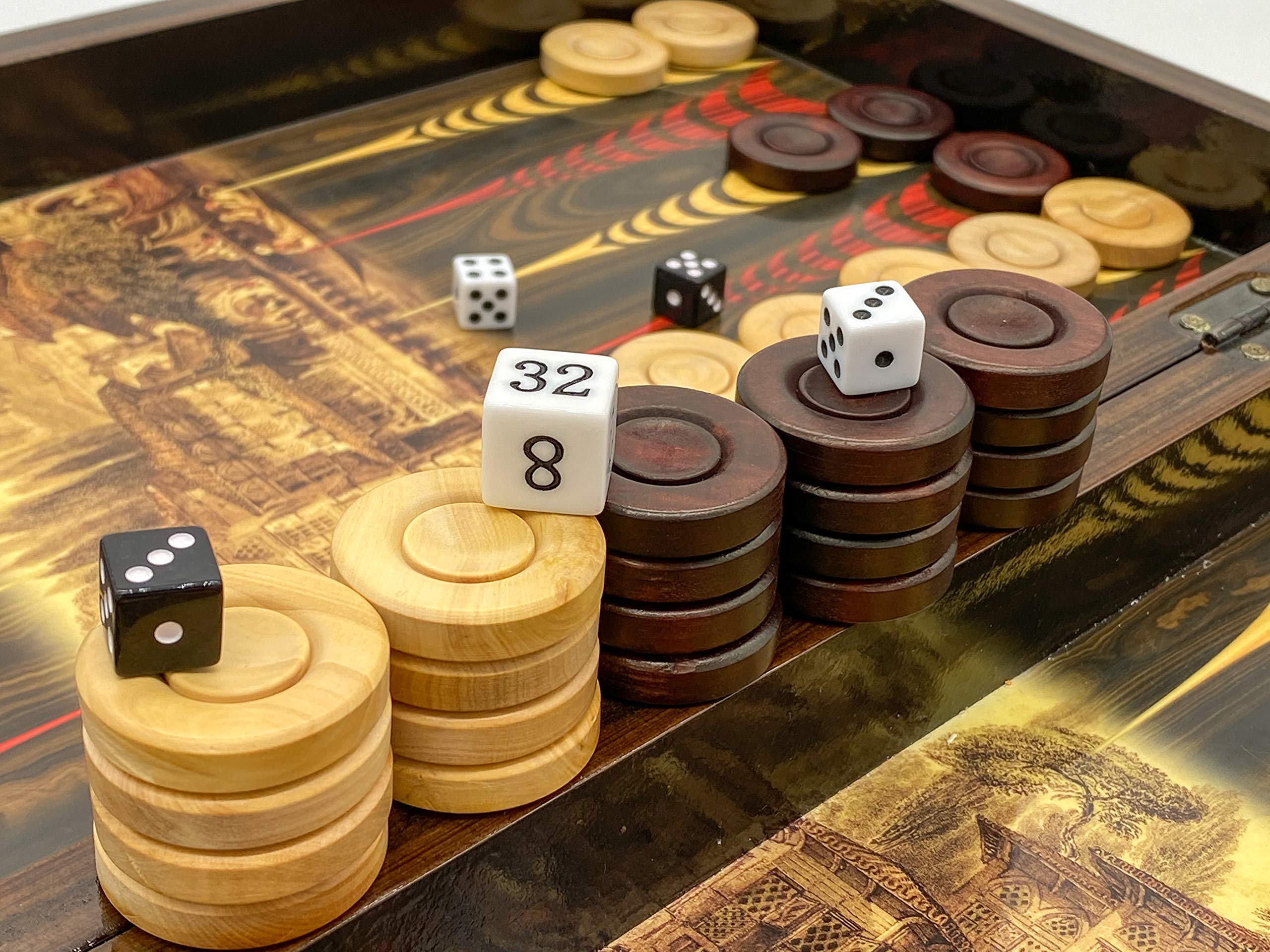 Backgammon Accessori – Pietre da gioco in legno – Dimensioni standard – Set di accessori con borsa (35mm)