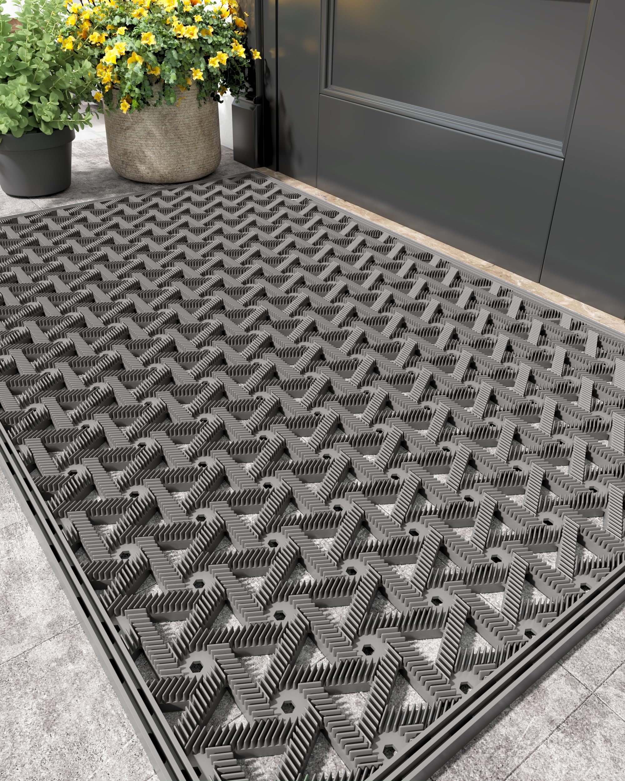 Color&Geometry Door Mat Outside Entrance with Drainage, Rubber Heavy Duty Dirt Trapper Waterproof Outdoor Welcome Mat, Outdoor Mats All Weather for