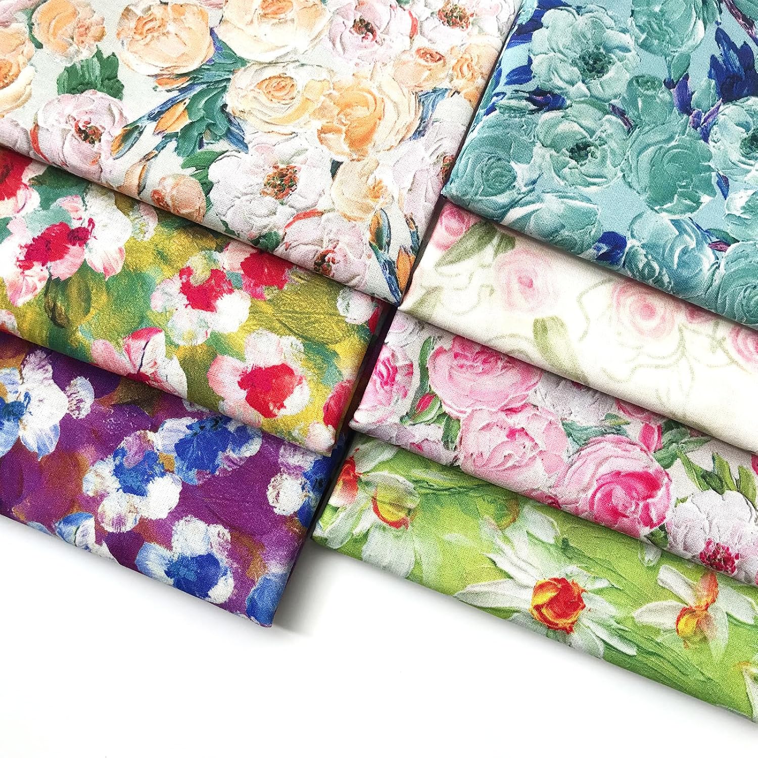 7 Pcs Oil Painting Flower Fat Quarters Fabric Bundles Quilting Fabric Bundle Patchwork for Sewing Quilting and Crafting (18x22 inch)