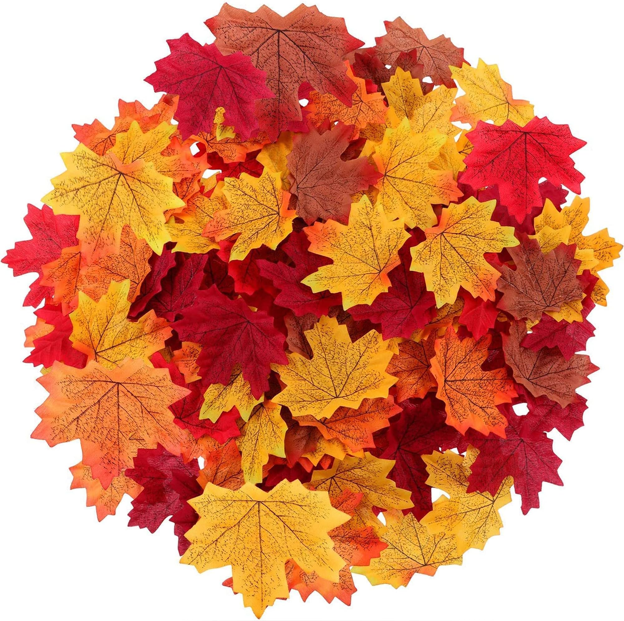 Maple Leaves Artificial Fall Leaves Bulk 400Pcs Assorted Mixed Faux Fall Color Maple Leaves Decoration Fake Maple Left Art for Craft, Wedding, Festival, Party, Thanks-Giving and Outdoor Decorating
