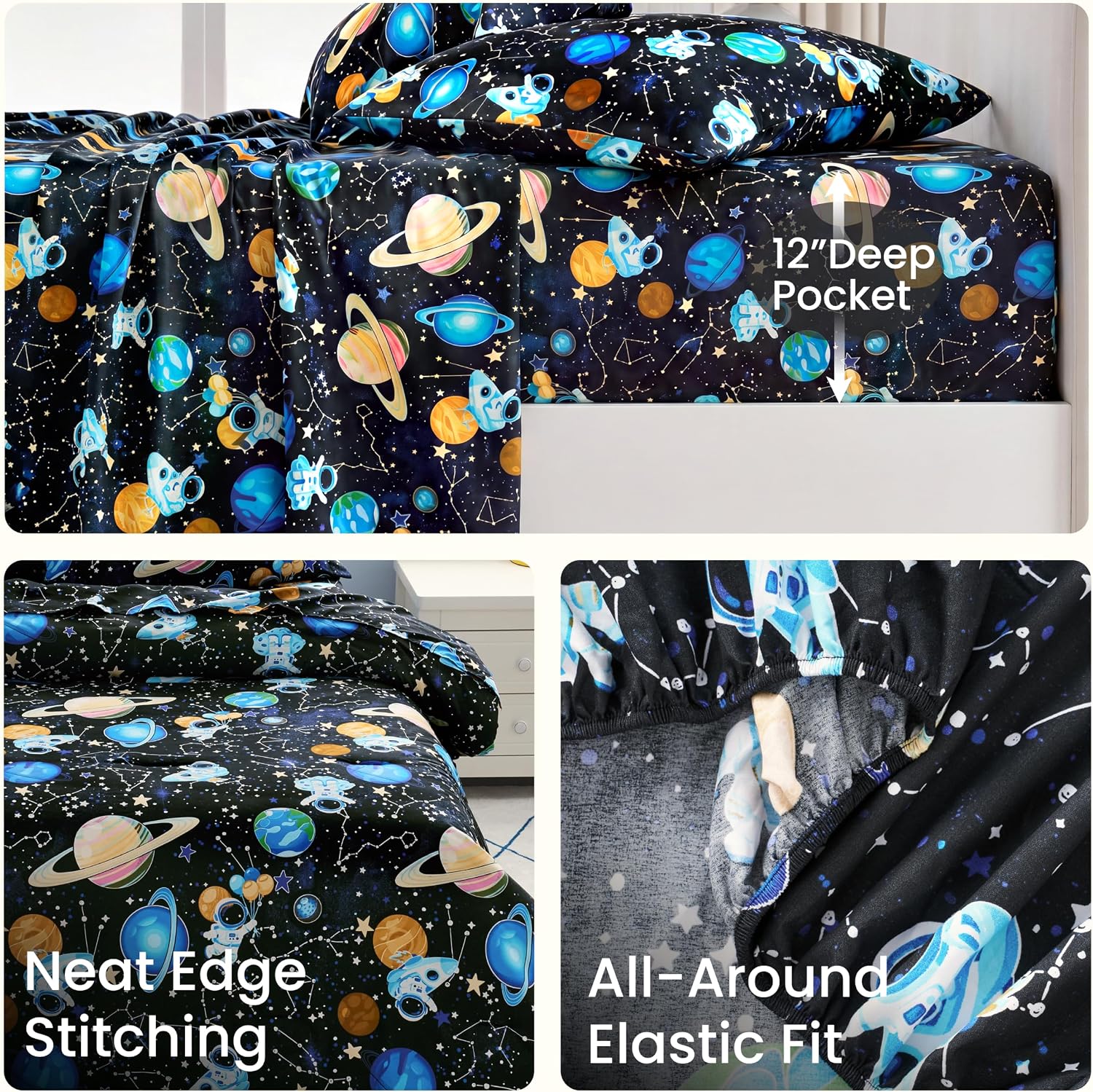 Joiedomi Kids Twin Comforter Set for Boys, 5 Pieces Twin Bedding Set for Kids, Glow in The Dark Planet Bed in a Bag with Comforter Sheets Pillowcase Pillow Sham