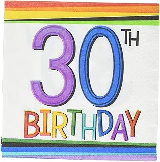 Amscan Party Supplies Rainbow 30th Birthday Beverage Napkins, One Size, Multi Color