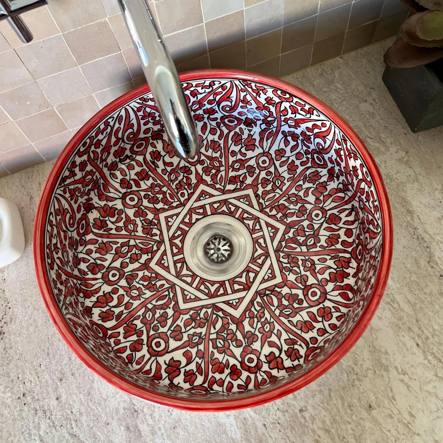 Handmade Countertop Ceramic Wash basin Sink, Floral Kitchen Bowl, Hand Painted Above Counter Vanity Vessel Sink, Farmhouse Bathroom Ceramic Basin, Sink for Cabinet Lavatory (14"= 35cm)