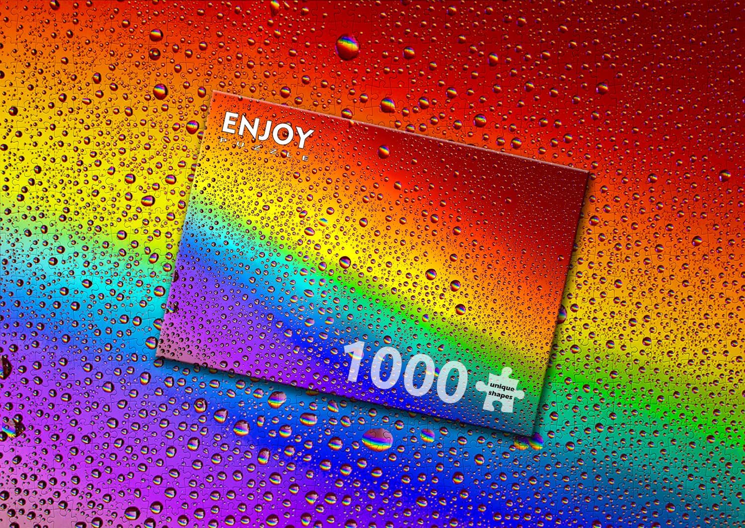 1000 Pieces Jigsaw Puzzle for Adults – Matte Finish, Soft Touch, Easy to Assemble, Tight Fit, Vivid Colors, Missing Pieces Service – Multicolor Rain Drops Over Gradient Rainbow by ENJOY Puzzle