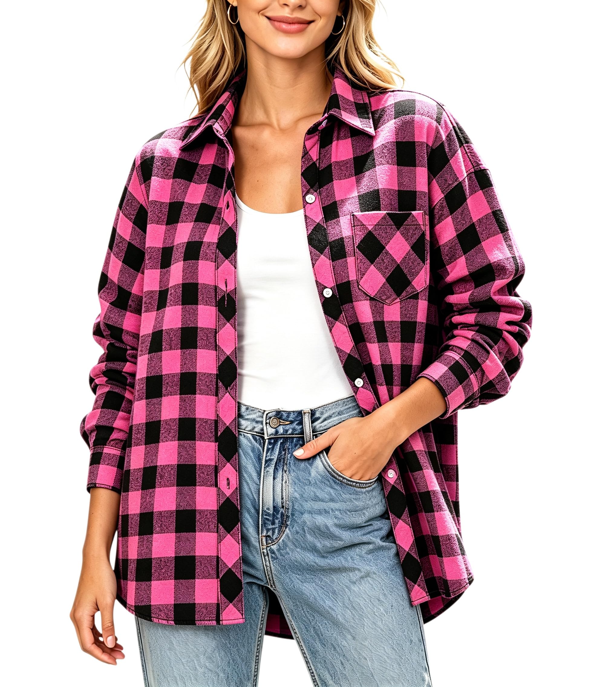 SANGTREE Womens and Girls Long Sleeve Flannel Shirt Plaid Button Down Shirt