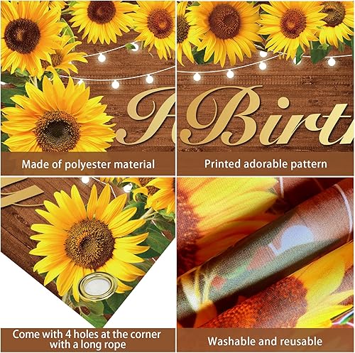 Miniatura 6 de Cartel y cartel de cumpleaños de girasol, decoraciones de fiesta para mujeres y niñas, tema de feliz cumpleaños, fondo de fotos para interiores y