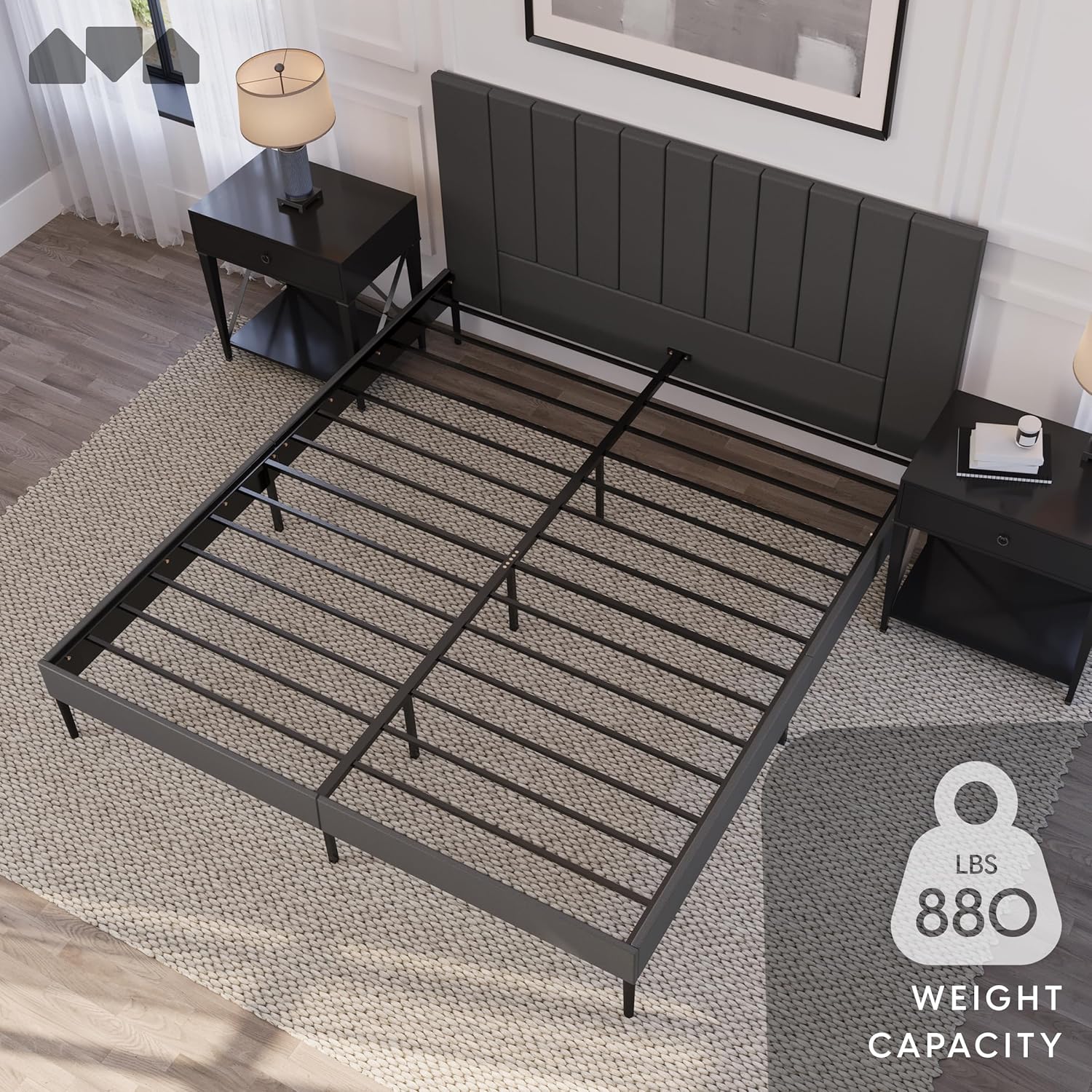 Milliard King Bed Frame, Upholstered Platform Bed Frame with Headboard, Strong Slats All Metal Support for Mattress Foundation, No Box Spring Needed, Easy Assembly, Modern Grey Bedroom Furniture - Image 6
