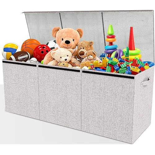 Large Toy Box, Collapsible Large Toy Chest for Kids with Lid and Handles, Toy Storage Organizer for Boys, Girls, Nursery, Play Room, Bedroom, 40.2 * 15.7 * 13.9 In,150L(Grey)