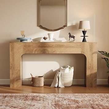 63-Inch Long Console Table, Wooden Rectangular Sofa Table Behind the Couch, Industrial Entry Table Foyer Hallway Table, Farmhouse Entryway Tables for Bedroom, Living Room, Oak Color