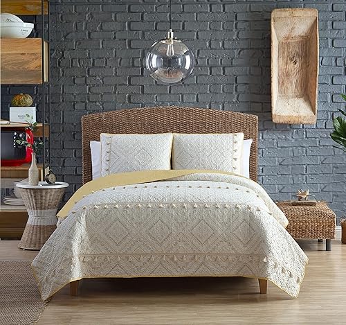 Miniatura 1 de Skye Tribal Gold - Juego de edredón de microfibra de 3 piezas con borlas, tamaño matrimonialqueen