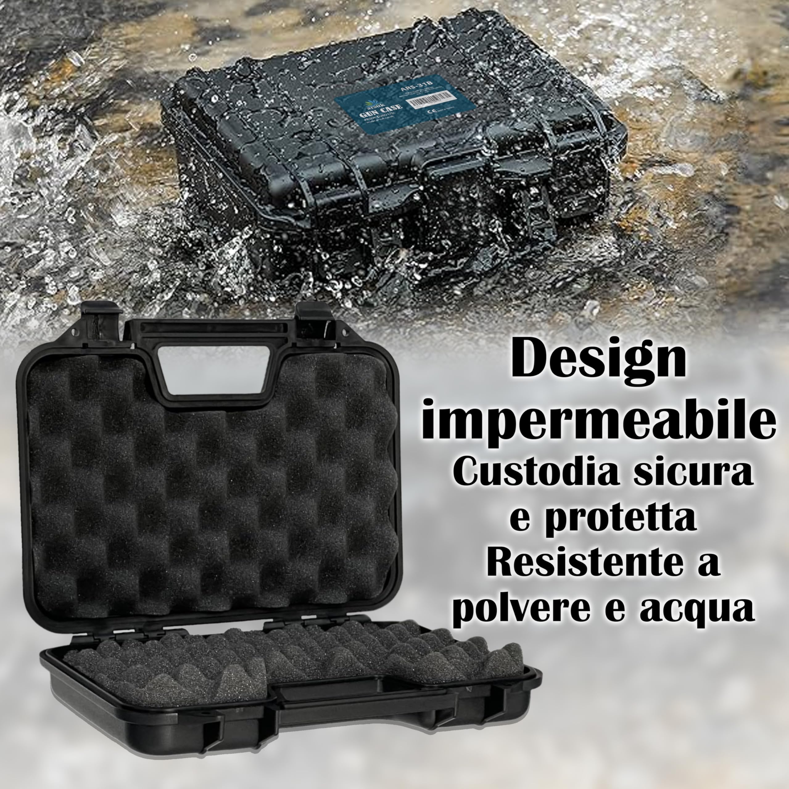 ARSUK Custodie dure, plastica portapistole per fucili Pistola con Protettiva interno Schiuma Facile da trasportare (31 cm Cassa-Nero)
