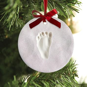 Glitter Babyprints Ornament, Baby's First Christmas Holiday Keepsake, Newborn Handprint or Footprint Clay Kit, Easy No-Bake DIY Impression, Gender-Neutral Baby Gift