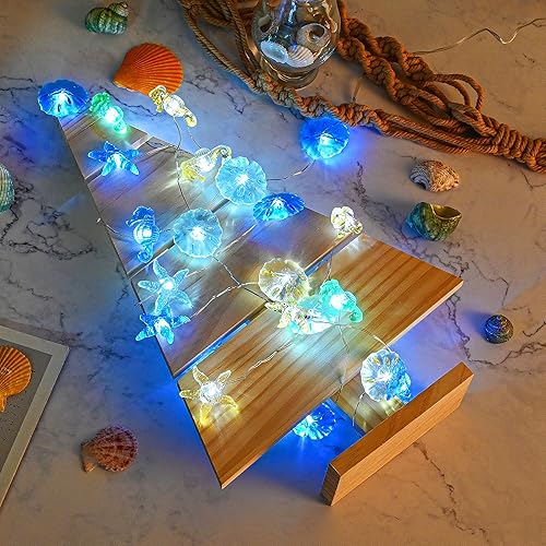 Miniatura 7 de JankE Guirnalda de luces con temática oceánica, 30 luces LED decorativas de playa de caballito de mar, de 10 pies, funciona con USB y pilas, con