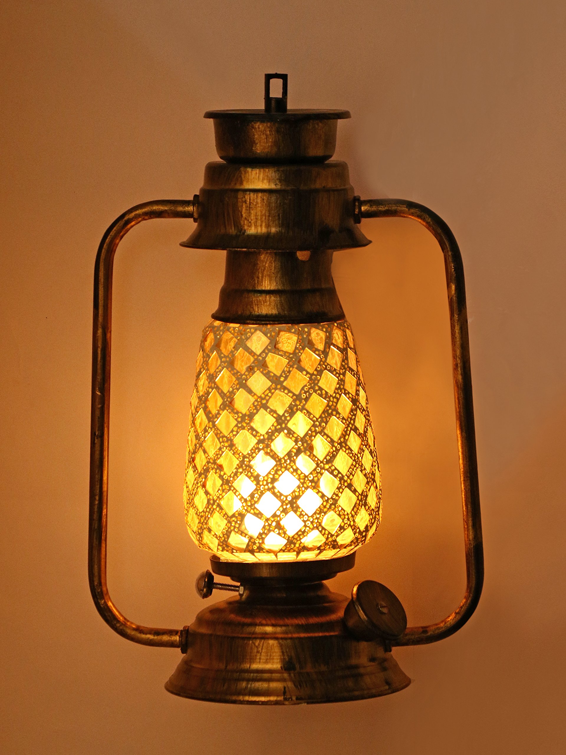 Somil Antique Lantern Wall Light Lamp with Hand- Decorated Glass Shade, Size- 27 X 32 X 46.5 CM