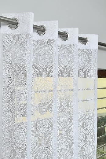 Kiara Creations Damas Net Transparent Curtains for Door- 7 Feet (Pack of 1) White