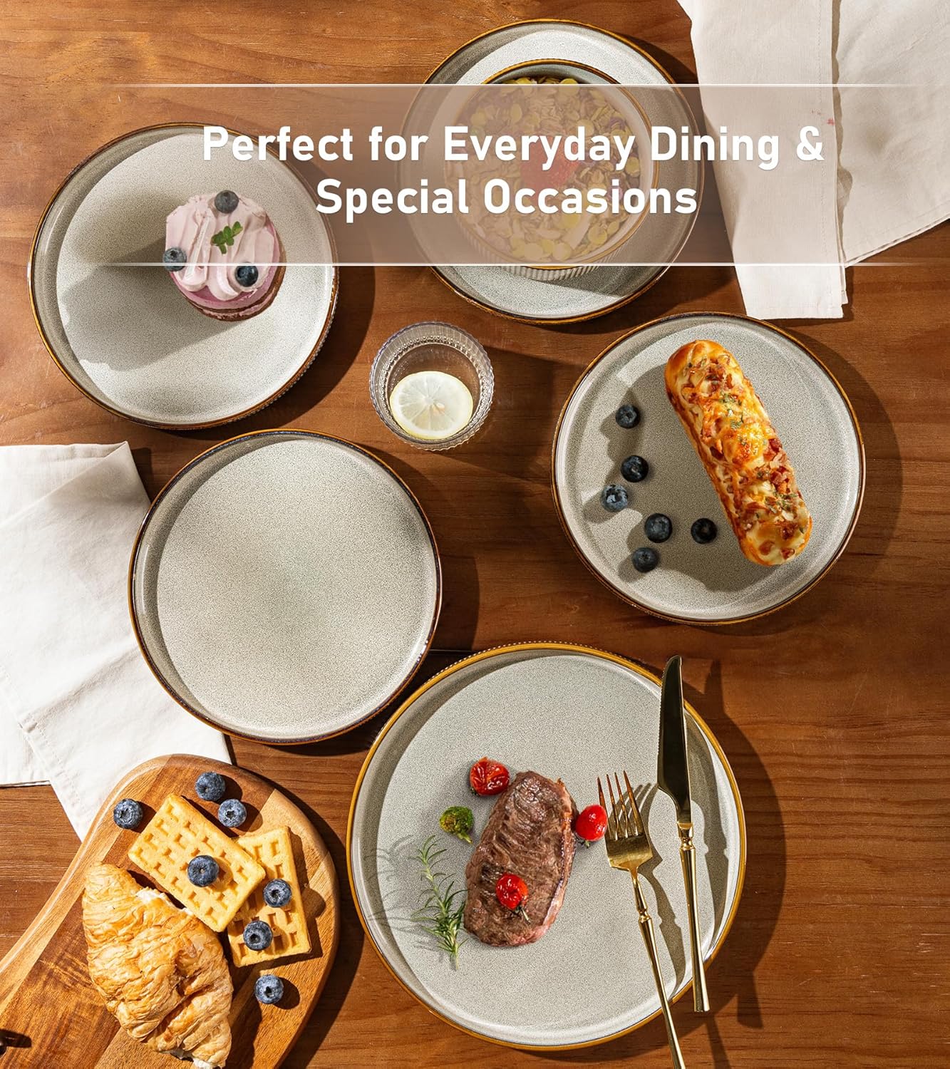 GBHOME 18-Piece Stoneware Dinnerware Set for 6 – Ribbed Ceramic Plates and Bowls, Scratch-Resistant, Microwave & Dishwasher Safe, Reactive Glaze, Mist Green