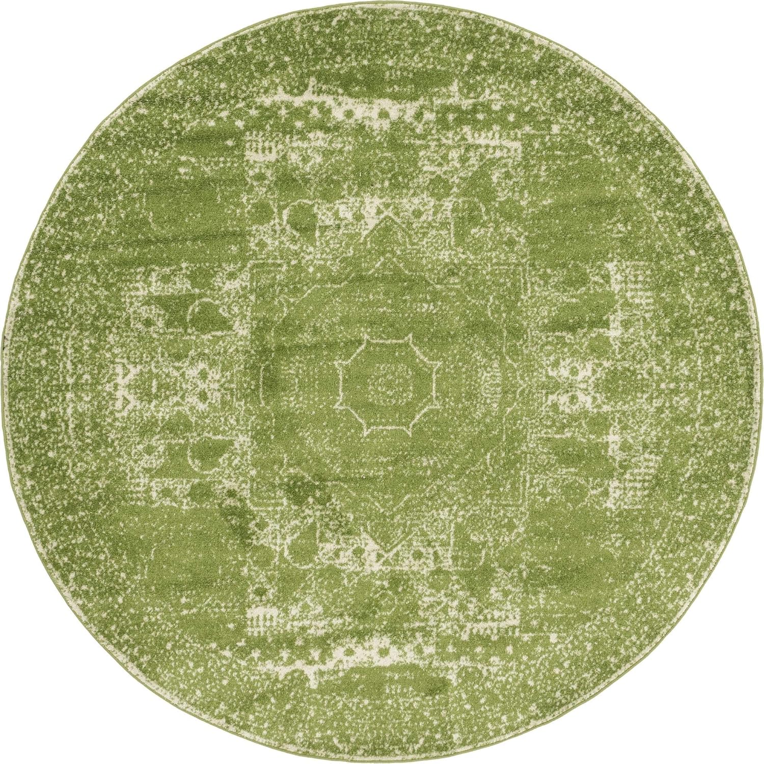 Rugs.com Dover Collection Rug – 8 Ft Round Green Low-Pile Rug Perfect for Kitchens, Dining Rooms