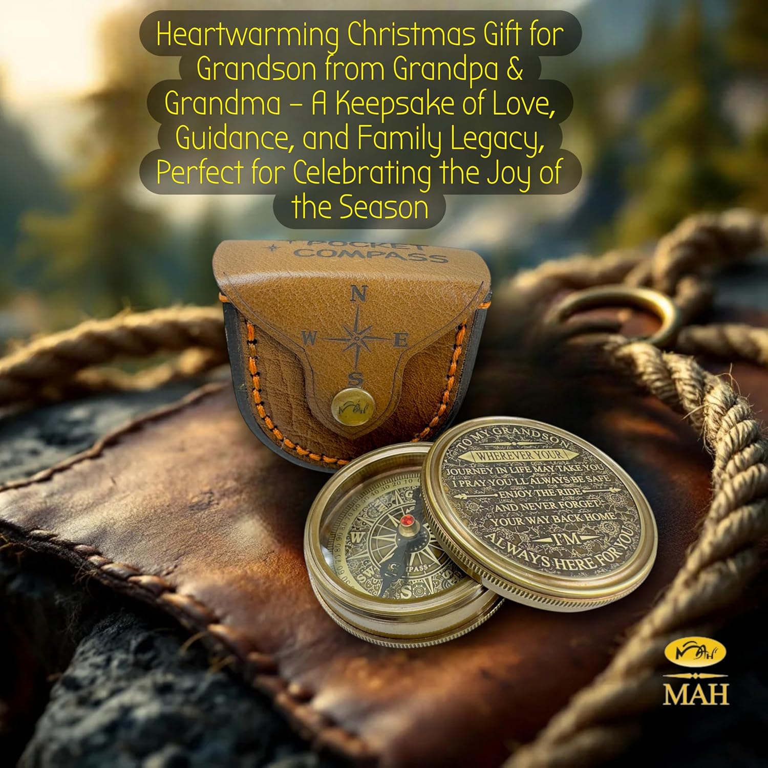 Gifts for Grandson Brass Handmade Compass Gift by Grandfather Gift Idea by Grandpa Grandma Memory Present to My Grandson Birthday Baptism Confirmation Love Christmas Tree Best Graduation Gifts