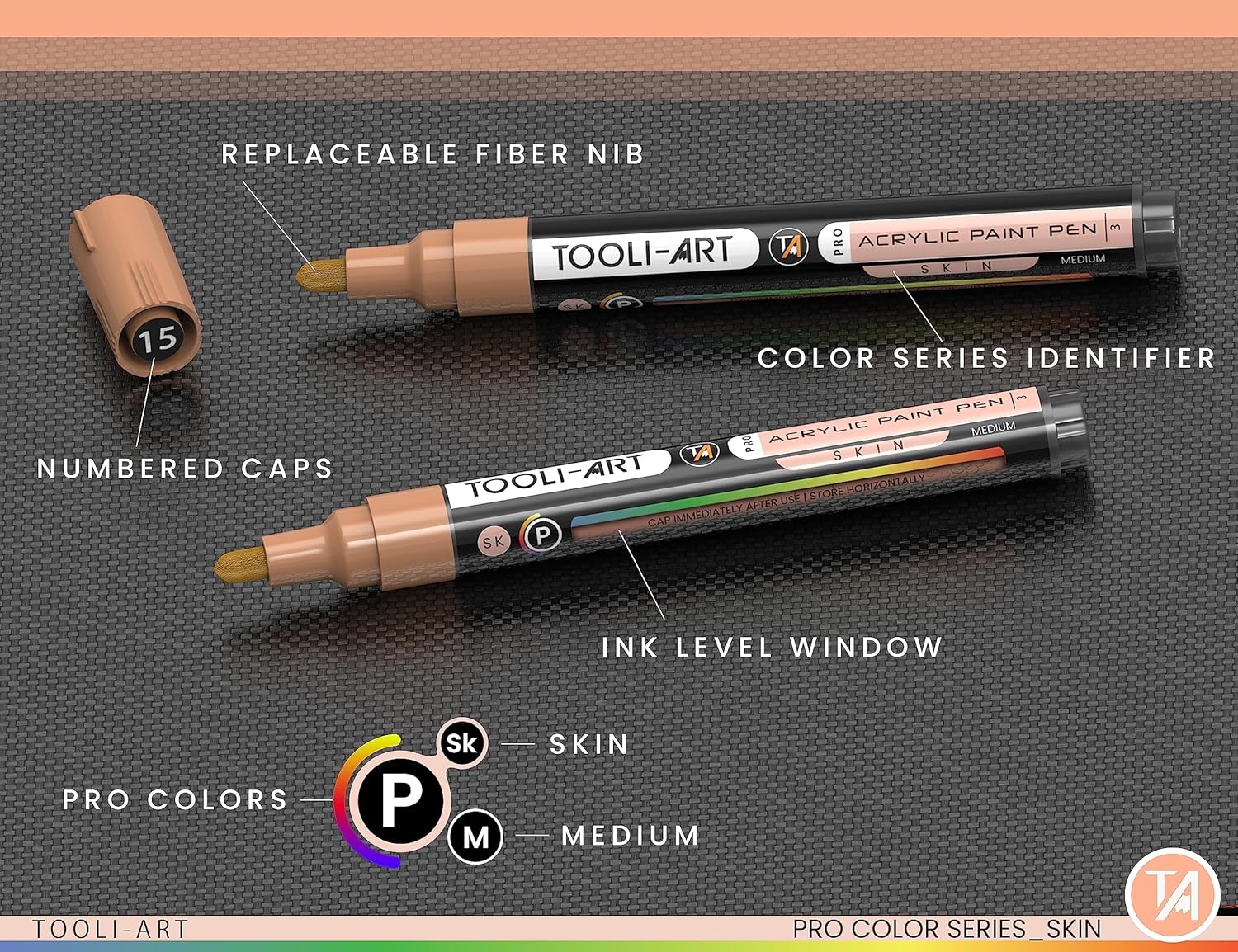 TOOLI-ART 22 Acrylic Paint Markers Paint Pens Pro Color Series Set 3mm Medium Tip for Rock Painting, Glass, Mugs, Wood, Metal, Glass Paint, Canvas, DIY. Non Toxic, Waterbased, Quick Drying (SKIN) - Image 8