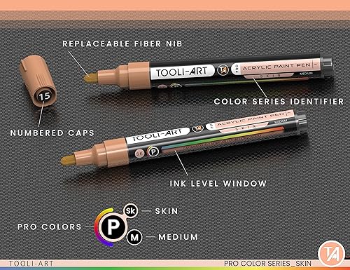 Miniatura 8 de TOOLI-ART Juego de 22 rotuladores de pintura acrílica, serie Pro Color, punta media de 0.118 pulgadas para pintura de roca, vidrio, tazas, madera,