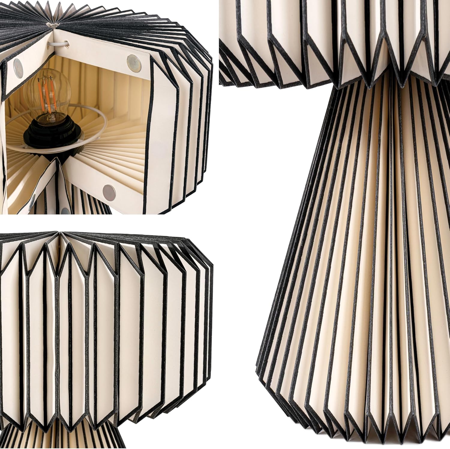 JONATHAN Y 12.8" Black/Off-White Modern Art Deco Accent LED Table Lamp for Bedroom, Paper Pleated Shade, Scandinavian Boho Small Bedside Lamp, LED Bulb Included (JYL9107C)