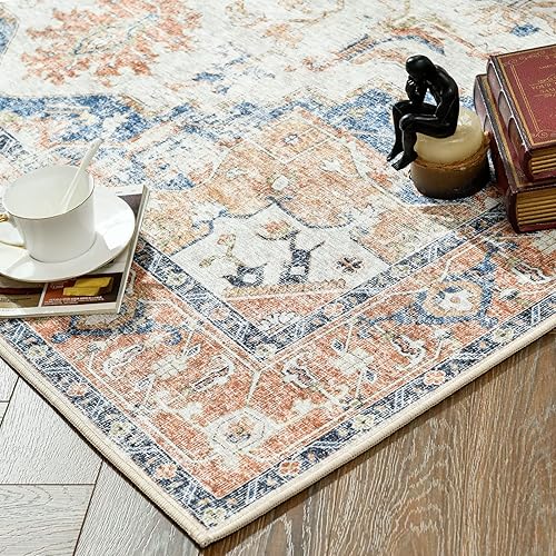 Miniatura 129 de jinchan Alfombra de Área 2x3 pies Alfombra Vintage de Entrada Lavable Bohemia Tapete Interior para Puerta Medallón Floral Tapete Pequeño para Puerta