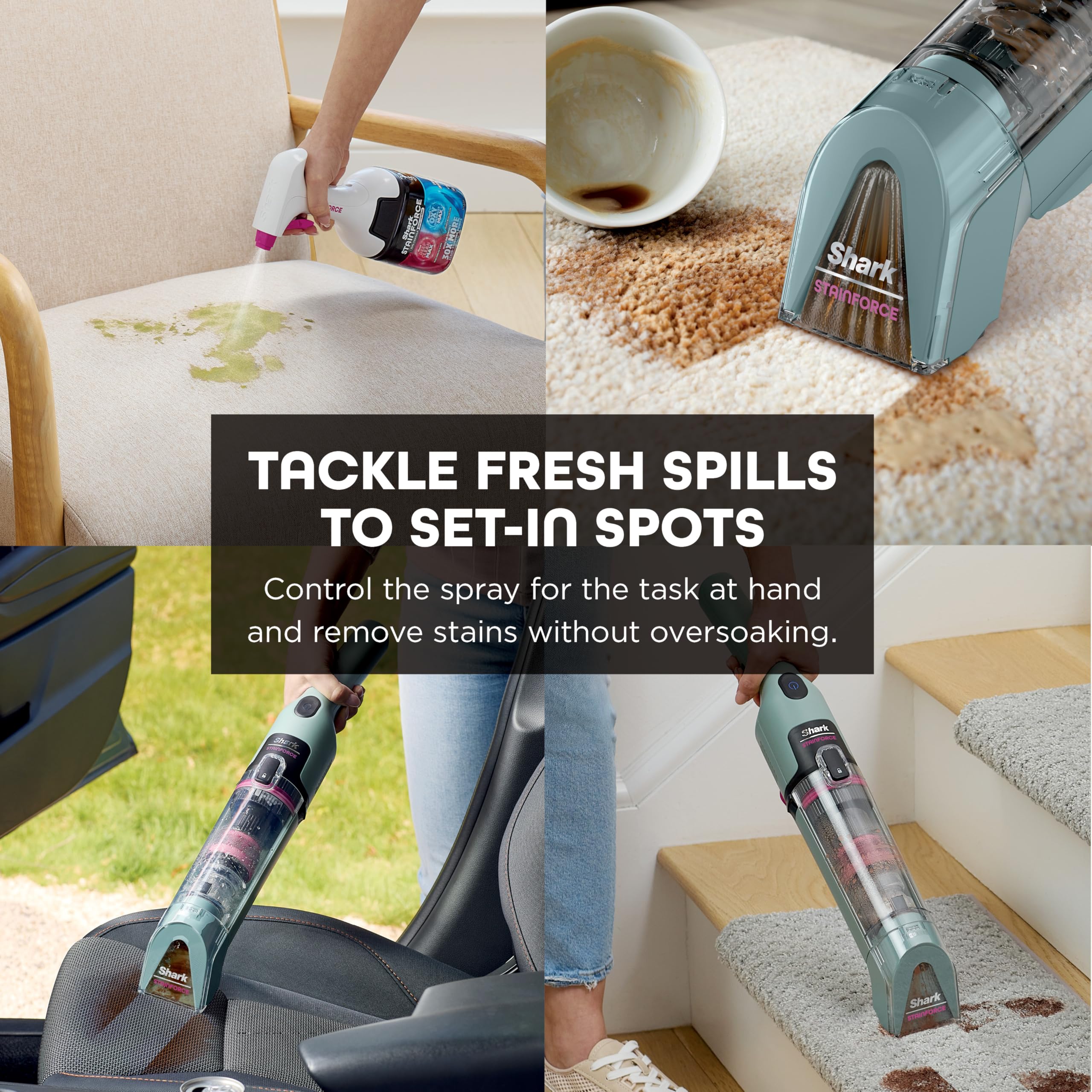 Shark StainForce Cordless Portable Spot, Stain, & Odor Remover System for Carpets, Area Rugs, Upholstery, Stairs, with Storage Caddy, Accessories, and Full-Size Cleaning Solution, HX101 (New) - 2