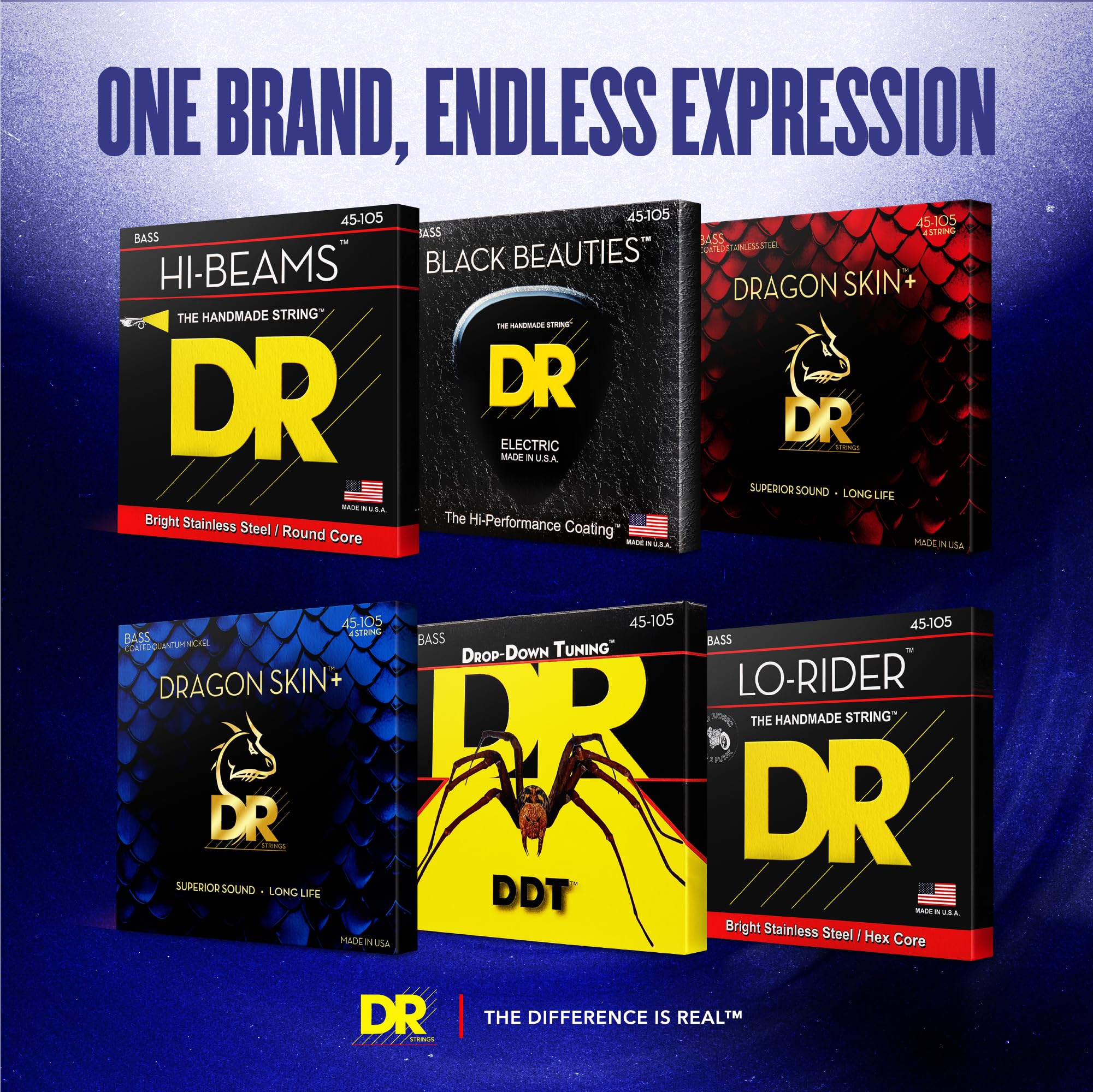 DR Strings PB545 45-125 Medium Set Handmade Pure Blues Coated 5-struny bas PB5-45