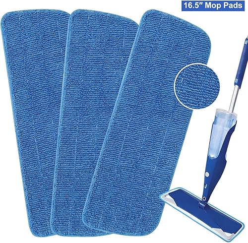 Miniatura 9 de Paquete de 3 almohadillas de microfibra de repuesto para limpieza de suelos húmedoseco, almohadillas reutilizables para mopa de piso de