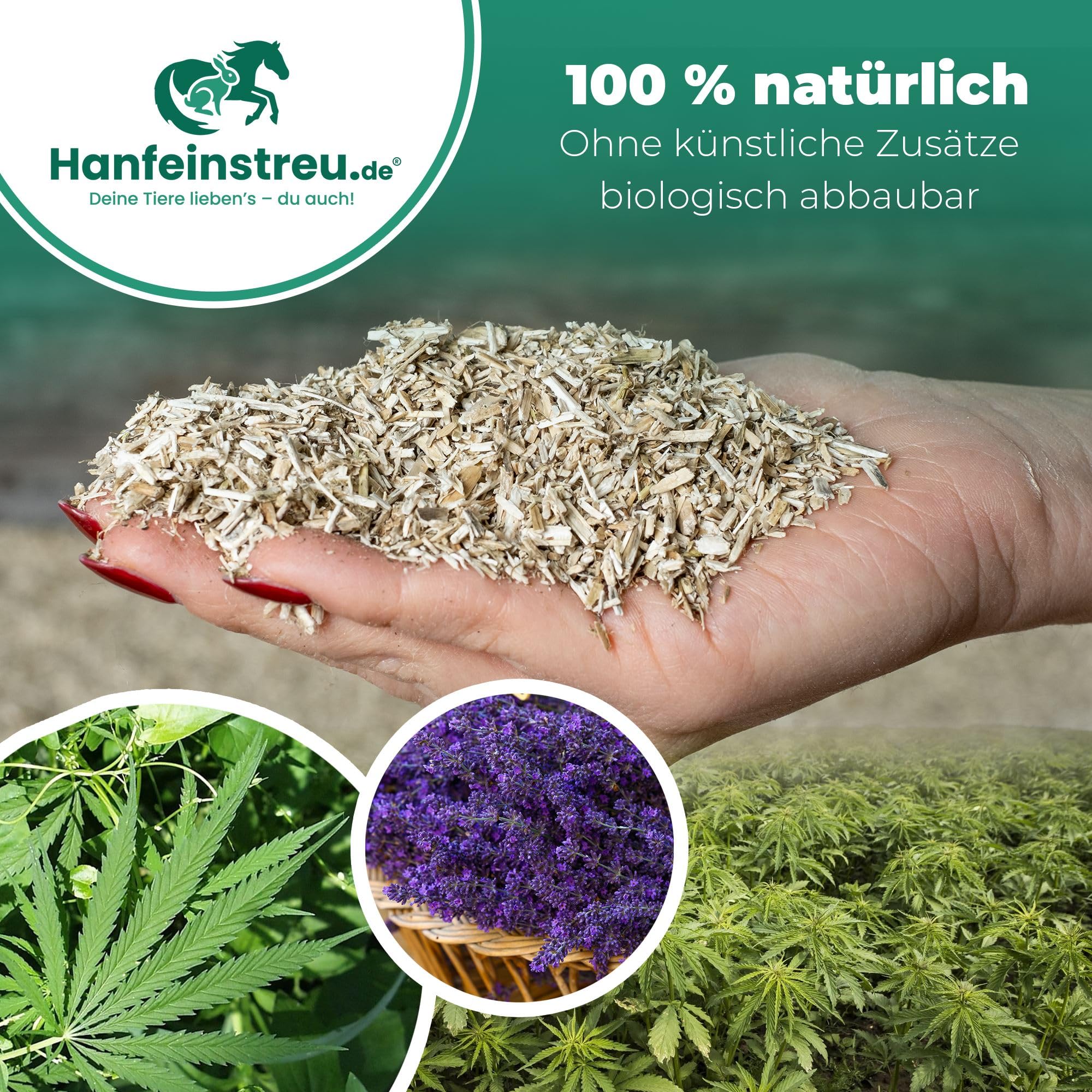 Hanfeinstreu für Kleintiere, Hühner und Pferde, 140 Liter, 100% Naturprodukt, Extrem Saugfähig, Staubarm, Geruchsbindend, Nachhaltig und Langlebig