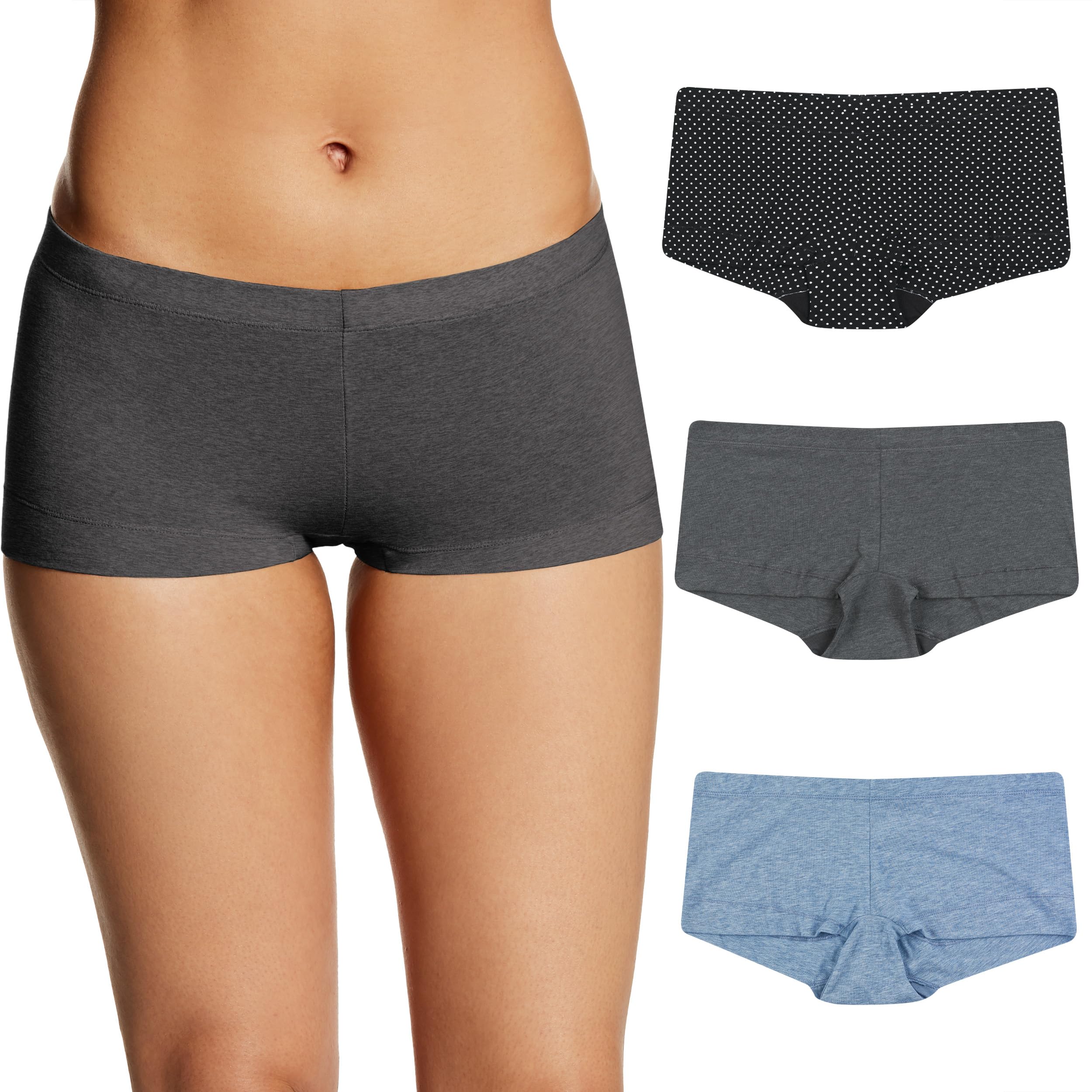MaidenformWomen's Boyshort Underwear, Stretch Cotton Boyshort Panties for Women, Assorted, 3-packOEKO-TEX STANDARD 100