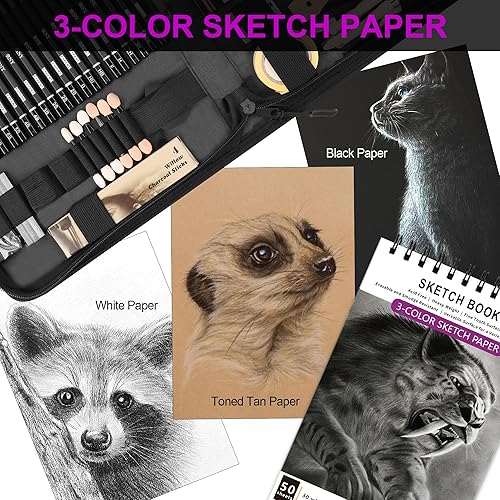 Miniatura 7 de HIFORNY Juego de Dibujo de 70 Piezas Kit de Bocetos - Lápices de Boceto Suministros de Arte para Adultos Artistas Niños con Cuaderno de Bocetos de 3