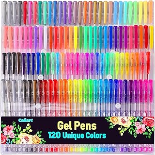 120 Colors Gel Pens, Colored Neon Glitter Pen Set for Adult Coloring Boo...