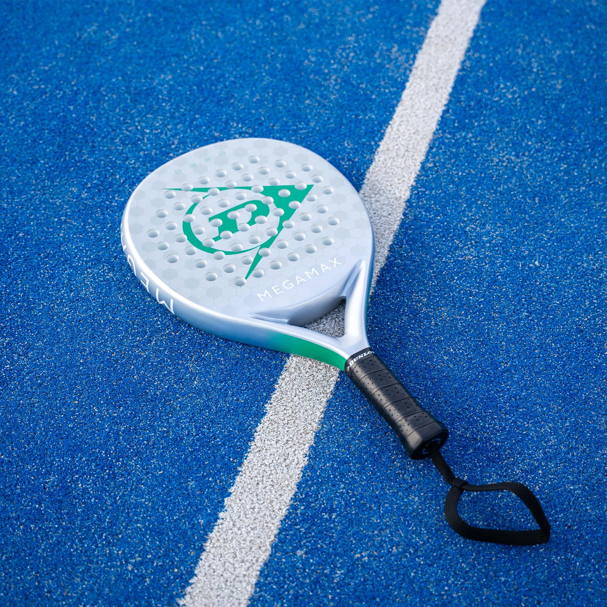 DUNLOP Racchetta da Padel Megamax Argento/Nero/Verde – Forma Rotonda, Telaio in Grafite – Bilanciamento Medio, Nucleo Pro EVA – Per Principianti