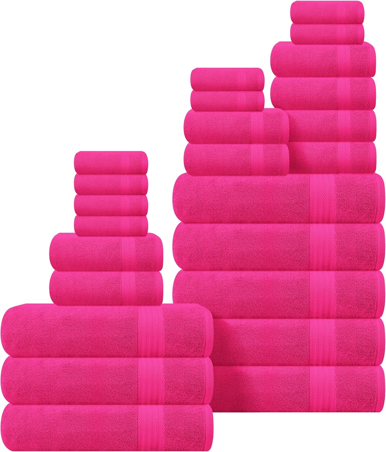 GLAMBURG Ultra Soft 24-Piece Towel Set - 100% Pure Ringspun Cotton, Contains 8 Oversized Bath Towels 27x54, 8 Hand Towels 16x28, 8 Wash Cloths 13x13 - Ideal for Everyday use, Hotel & Spa - Hot Pink 24 Piece Towel Set Hot Pink