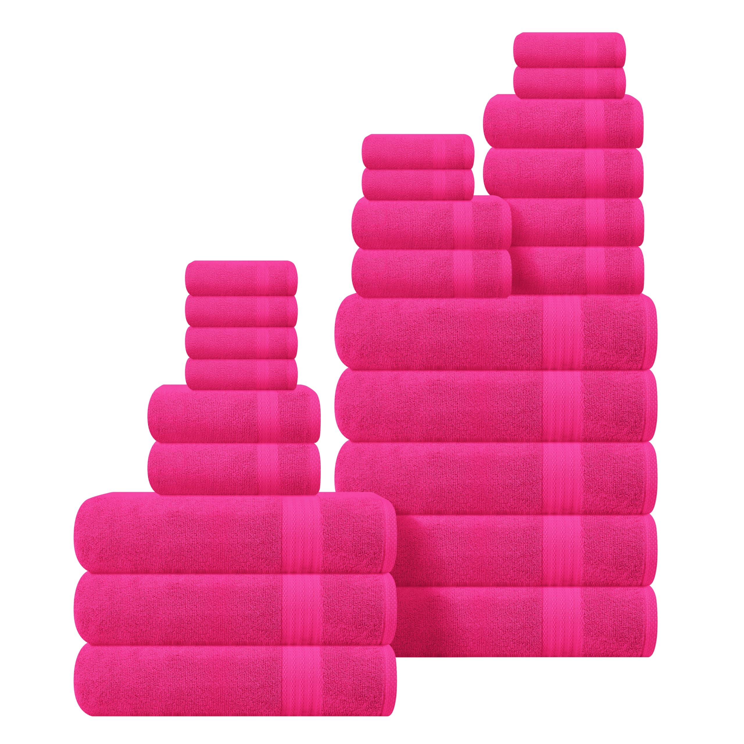 GLAMBURG Ultra Soft 24-Piece Towel Set - 100% Pure Ringspun Cotton, Contains 8 Oversized Bath Towels 27x54, 8 Hand Towels 16x28, 8 Wash Cloths 13x13 - Ideal for Everyday use, Hotel &amp; Spa - Hot Pink