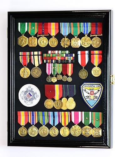 Miniatura 8 de Medallas militares, alfileres, insignias, parches, insignias, cintas, vitrina de bandera Shadowbox fondo fijable - con cerradura