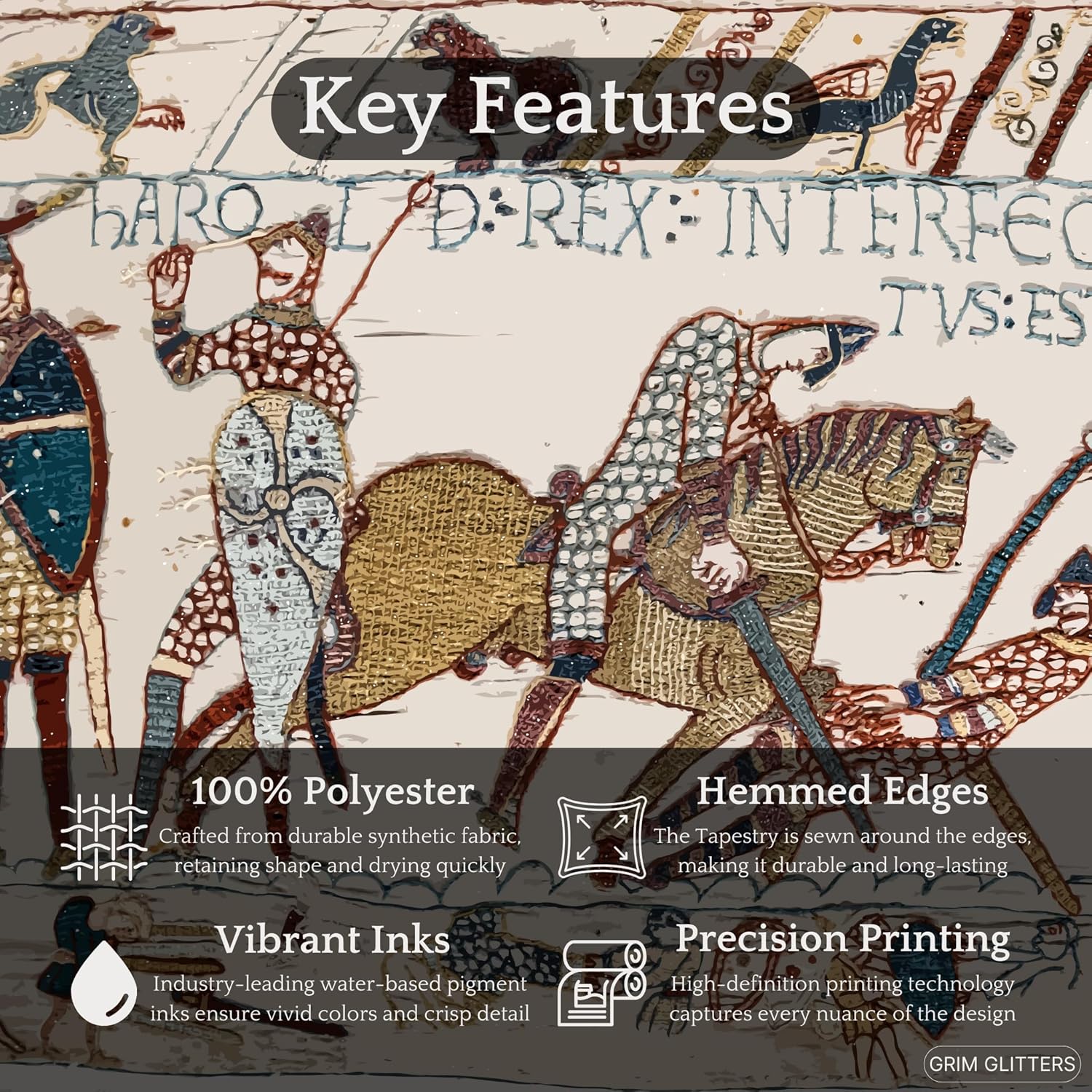 Bayeux Style Indoor Tapestry - The Death of King Harold - Medieval Wall Decor - Historical Artwork - Battle Scene Decor