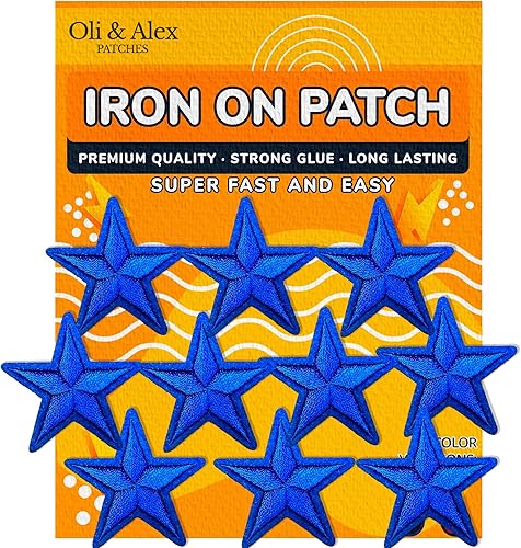 Oli and Alex Parches para planchar  Parche de estrella azul, 10 piezas de parche bordado para planchar, tamaño del parche 1.77 x 1.77 pulgadas (1.8